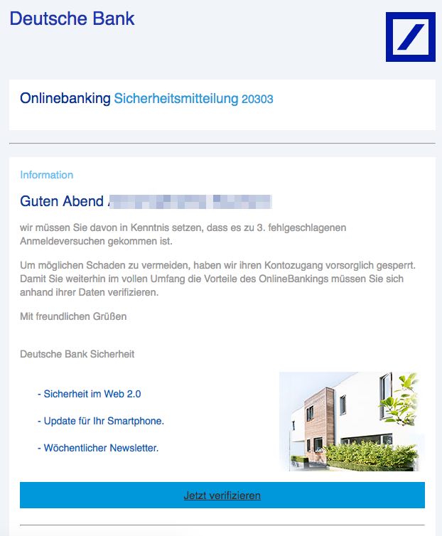 Warnung: E-Mails im Namen der Deutschen Bank sind Phishing ...