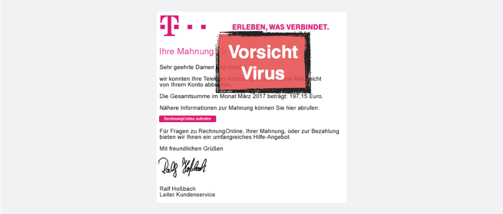 Deutsche Telekom Ihre Telekom Mahnung März 2017 Enthält Virus