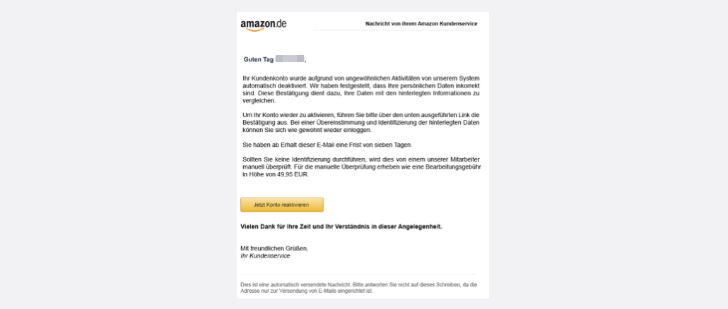 Amazon E Mail Nachricht Von Ihrem Kundenservice Ist Betrug