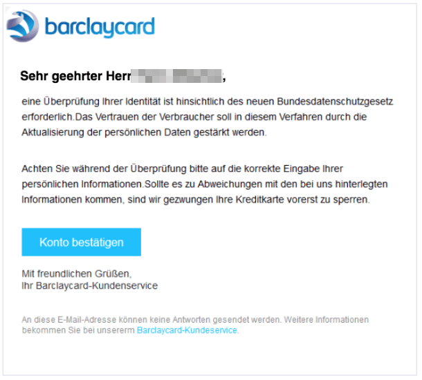 Barclaycard Phishing Per Spam Mail Sollen Daten Gestohlen Werden