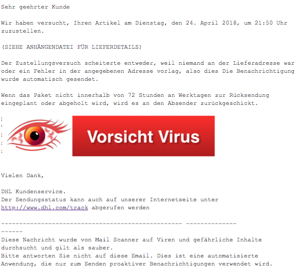 Vorsicht Virus Dhl Mail Dhldb0018330 210618 Final Notification
