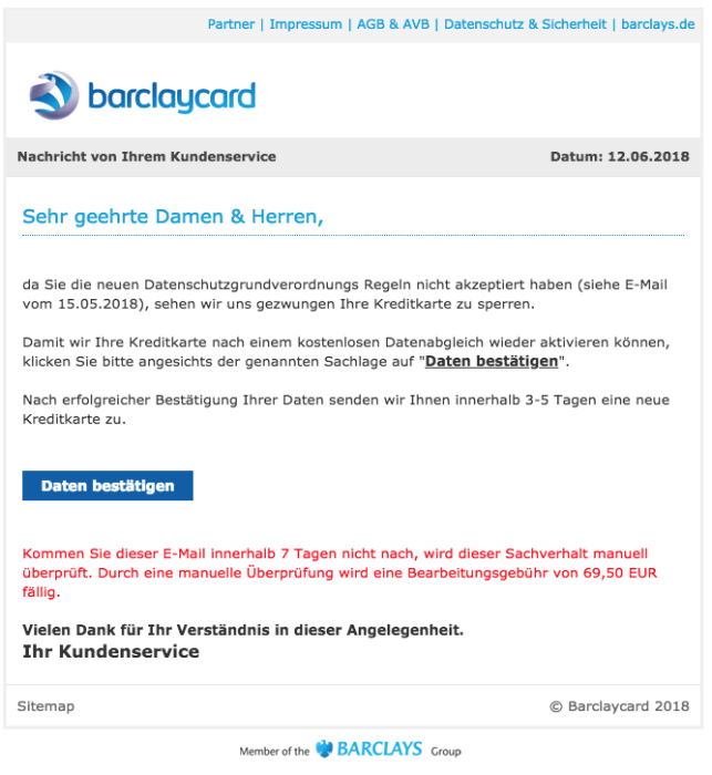 Barclaycard Phishing Per Spam Mail Sollen Daten Gestohlen Werden