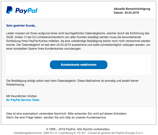 Paypal Mail Verifizierung